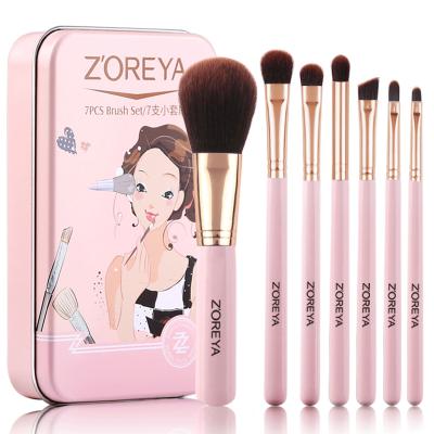 China ZOREYA 7pcs Flat Brush Girl Pink Makeup Brushes Makeup Wooden Brushes Set Brush Handle Custom Logo for sale