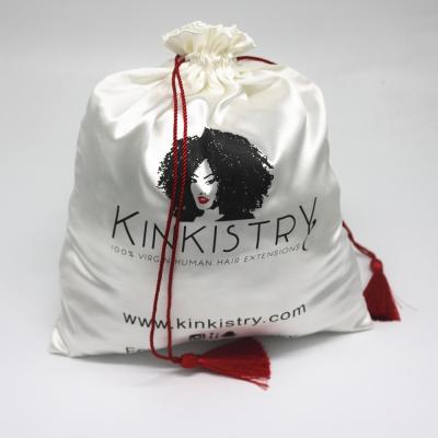 China Recyclable High Quality Soft Fabric Shiny Silk Packaging Bag With Drawstring For Hair Beauty for sale