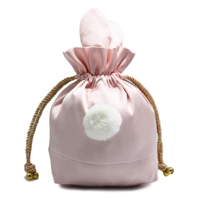 China Recyclable Custom Logo Rose Satin Gift Pouch Drawstring Makeup Bag for sale