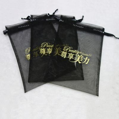 China Recyclable Gift Hair Extension Drawstring Organza Packaging Bags With Logo On Bag And String for sale