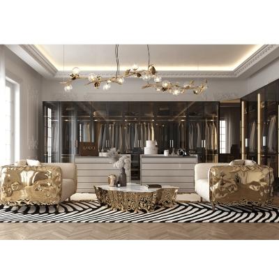 China Other Light Luxury Brass Fabric Sofa Set Furniture Home Honeycomb Stainless Steel Living Room Sofas for sale