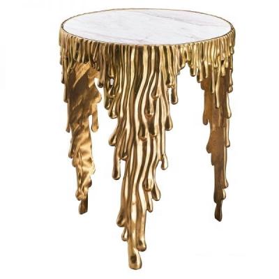 China 2022 Modern Design Brass Finish Modern Polished Side Tables Coffee Tables With Marble Top for sale