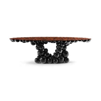 China Modern Royal Luxury Black Lacquer And Gold Plated Round Grape Shape Dining Table Customized Furniture for sale