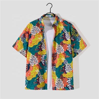 China New arrival wholesale tropical wind anti-pilling daily leisure printed leaves beach loose casual short sleeve shirt men for sale