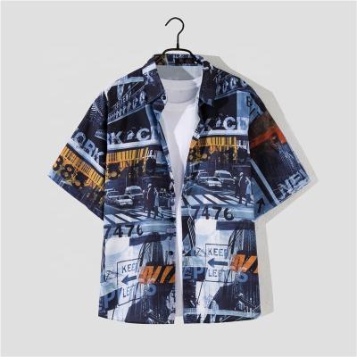 China 2022 hot sale wholesale tropical wind anti-pilling daily leisure street printed loose beach casual short sleeve shirt men for sale