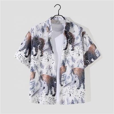 China 2022 hot sale wholesale tropical wind anti-pilling daily leisure leopard printed loose beach casual short sleeve shirt men for sale