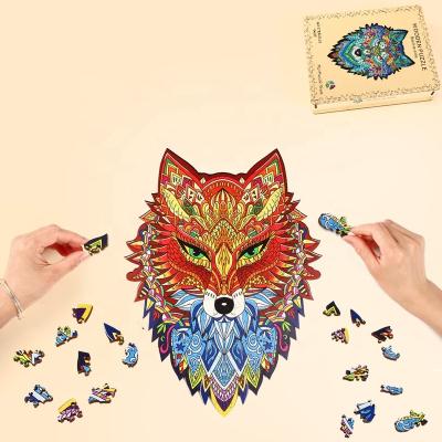 China Cartoon Toy Double Sided Printing Series Wolf Each Piece Is Not The Same Shape Amazon Hot Sale Unique Animal Shape Wooden Puzzle Factory for sale