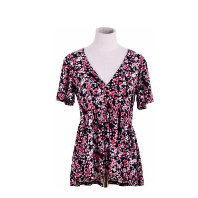 China 2021 Hot Selling Fashion Summer Women's V-neck Blouses Elegant Floral Ladies Fashion Anti-pilling Blouses for sale