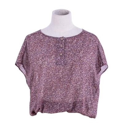 China Factory direct summer anti-pilling button blouse printing round neck breathable ladies Tulle short sleeves for sale