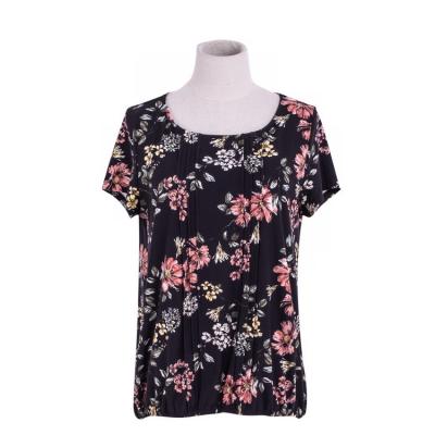 China Hot-selling Summer Anti-pilling European Style Fashion Loose Casual U-Neck Printed Pleated Short Sleeve Top for sale