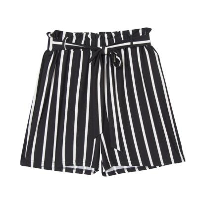 China Anti-wrinkle Summer Ladies Fashion Casual Knitted Breathable Ladies Black And White Striped Shorts for sale