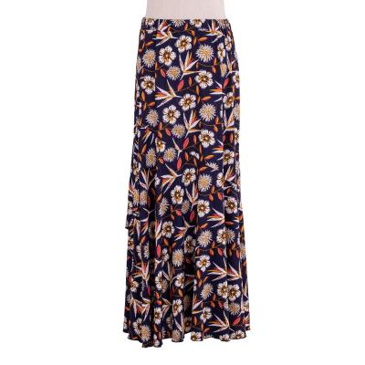 China Supplier Wholesale Breathable Knitted Pleated Casual Breathable Printed Women's Long Skirt for sale