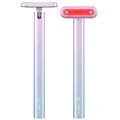 China Face Lift 4 in 1 Skin Care Tool LED Light+Vibration+Microcurrents+Warming Red Light Therapy Face Wand for sale