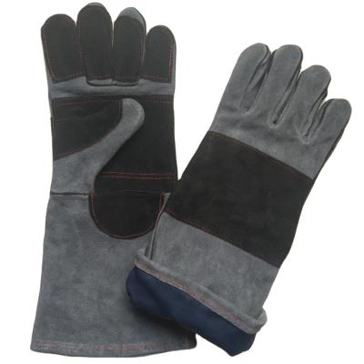 China Wholesale Full Palm 16 Inch Cow Split Long Arc Safety Leather Gloves Barbecue Welding Gloves For Man for sale