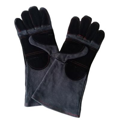 China Hot Sale Leather Work Protection Heat Resistant Kitchen Barbecue Safety Long Sleeve Animal Welding Gloves for sale