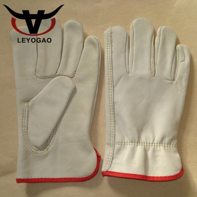 China Custom Full Palm Logo Rider Driver Driving Safety White Leather Working Gloves for sale