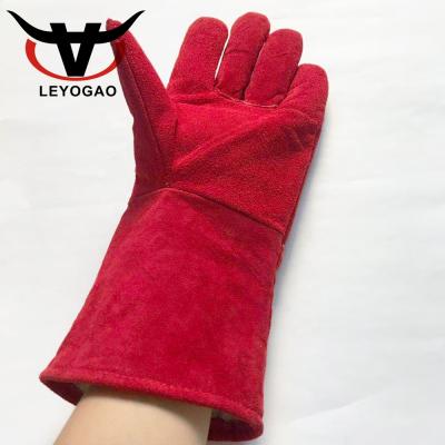 China Full Low Price Custom Warm Cotton Palm Liner Red Cow Split Leather Welding Gloves for sale