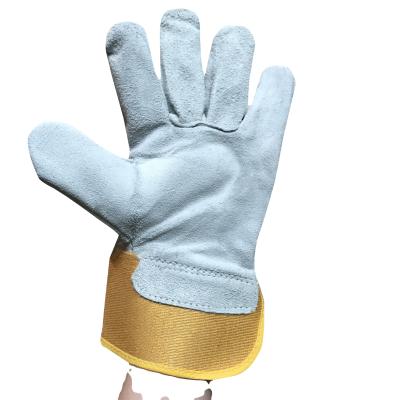 China Anti-Slip Gray Full Palm Safety Working Leather Cowhide Split Leather Gloves for sale