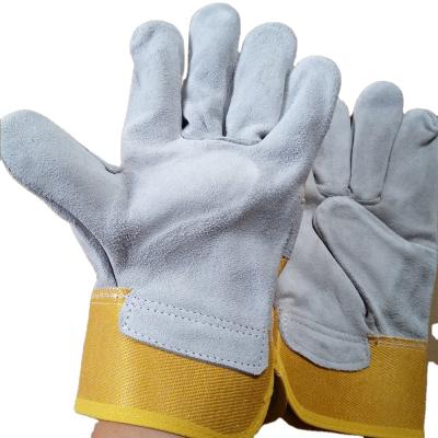 China Construction Style Full Palm Cowhide Western Yellow Work Safety Work Style Full Palm Leather Gloves For Man Women for sale