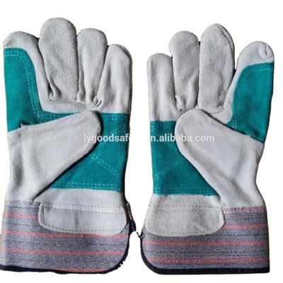 China Gardening Hot Sale Reinforced Double Palm Cow Split Leather Candy Strip Leather Working Gloves for sale