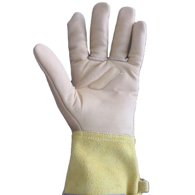 China Firefighter Comfortable High Quality Waterproof Leather Safety Long Goatskin Gloves for sale