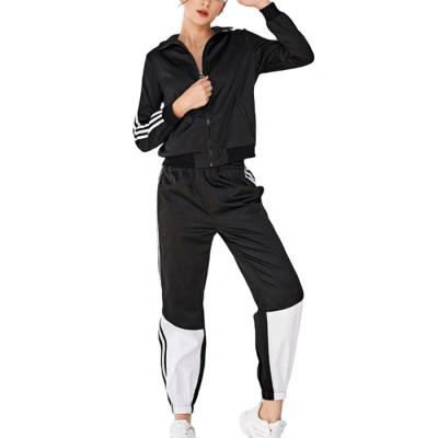 China Wholesale QUICK DRY Women Zipper Sportswear Set Plus Size Jacket Casual 2 Piece Black Tracksuit for sale