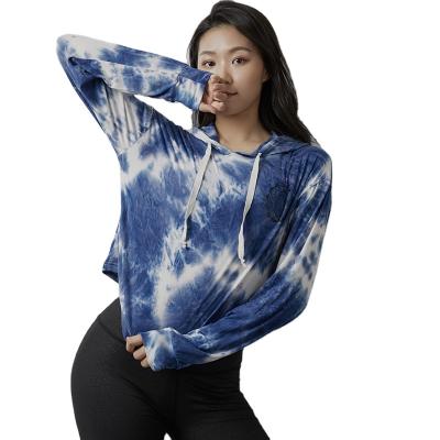 China Anti-Wrinkle Tie-Dye Sports To Grow Ladies Top Casual Loose Quick-drying Fitness Fashion Running Hoodies for sale