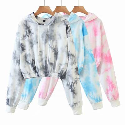 China 2021 Fashion Anti-wrinkle Women's Casual Tie Dye Pullover Hoodie Long Sleeve Cropped Fit Hoodies for sale