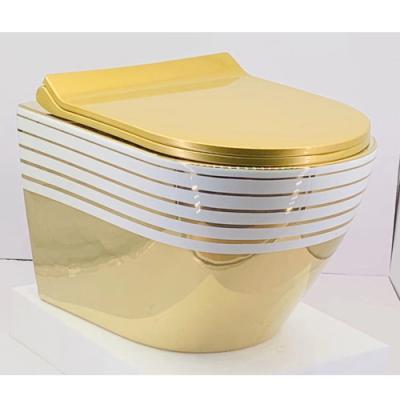 China Hidden Cistern Bathroom WC Ceramic Wall Hung Gold Toilet Mounted for sale