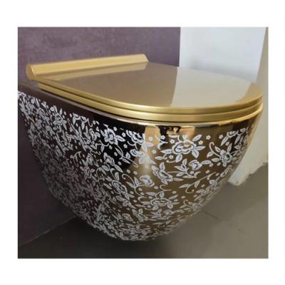 China Concealed Tank Wash Down WC Toilets Ceramic Washdown Bowl Gold Color Wall Hung Toilet for sale