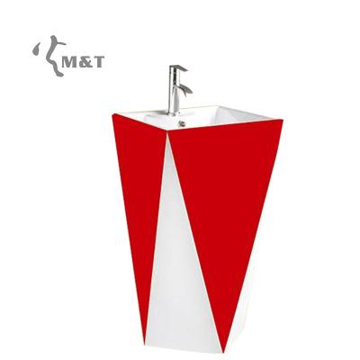 China OUTDOOR Single Pedestal WASHBASIN ONE PIECE BASIN Ceramic Sink Floor Stand Hand Washbasin for sale