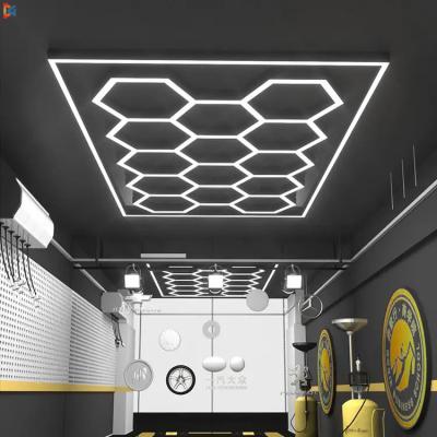 China Aluminum+PC Cover Deformable Led Garage Lights Hexagon Working Light Hanging Detailing Lamp Led Hexagon Ceiling Garage Home Light for sale