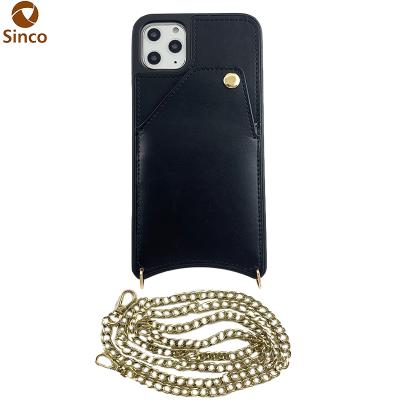 China Wholesale Handsfree Anti-fall Real Cowhide Leather Cross - Body Phone Case With Credit Card Holders For iPhone 11 for sale