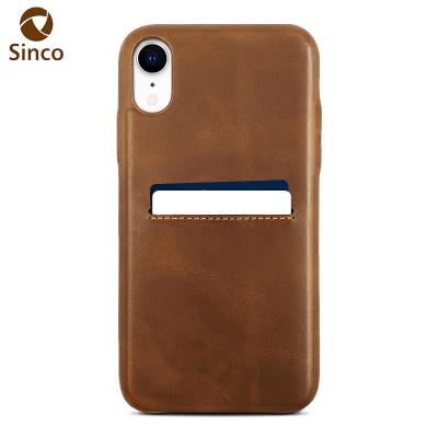 China Anti-fall vintage handmade real brown leather button mobile back case with card slots for Iphone XR for sale