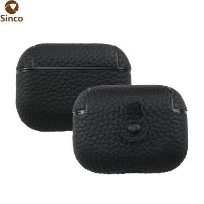 China For AirPods Pro Top Selling Pebble Grain Headphone Cover Genuine Leather Leather Case For AirPods Pro for sale