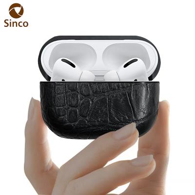 China For AirPods Pro Hot Sales Alligator Texture Leather Headphone Case Real Leather Protective Earphone For AirPods Pro for sale