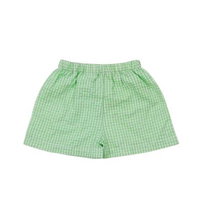 China Boutique Wholesale Vintage Breathable Plaid 100% Cotton Seersucker Legging Baby Light Green Shorts for sale