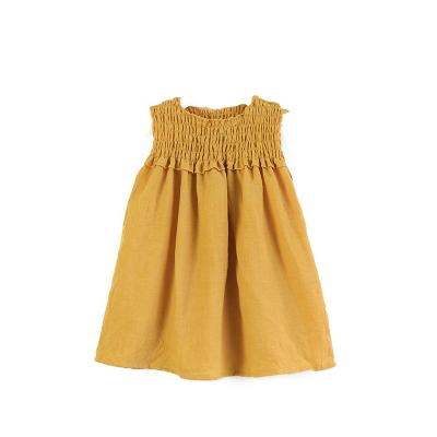 China Anti-wrinkle Spring Summer Custom Canvas Baby Yellow Sleeveless Dress for sale