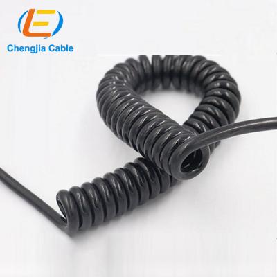 China Spiral Curly Spring Heating Cord Power Tool Coiled Wire 18AWG Bright PU Surface Spring Spiral Expandable Cord Power Cable 8mm Plug for sale