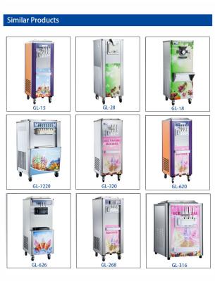 China Capacity Soft Ice Cream Machine with 20-25kg/h Production 28-36L/h Output 330-420 Cups/hr en venta