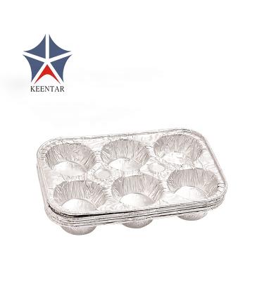 China Eco-friendly Disposable Tart Egg Mold 6 Compartments Aluminum Foil Container Tart Box for sale