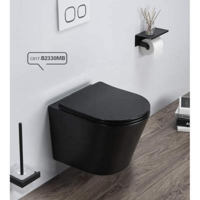 China Modern Matte Black Hidden Cistern and Colored Bathroom Ceramic Wall Hung Toilet for sale