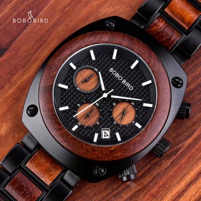 China Luxury High Quality Custom Date BOBO BIRD 2022 Automatic With Logo Water Proof Hot Wooden Watch For Men Classic Red Sandalwood. for sale