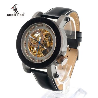 China Chronograph BOBO BIRD Brand Your Own Watches Wholesale OEM Mechanical Wood Watch With Multiple Function Leather Band for sale