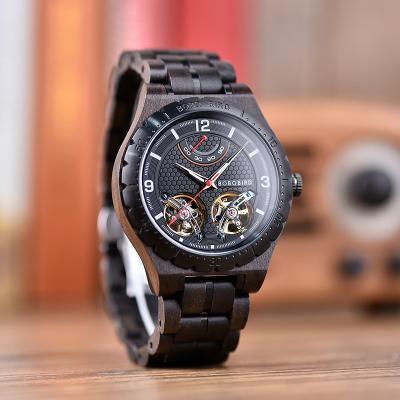 China Water Resistant Luxury BOBO BIRD Personalized Design Hollow Skeleton Automatic Mechanical Wooden Watch Men for sale