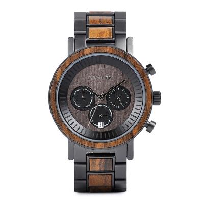 China High Quality Chronograph BOBO BIRD Watches Small Wooden Black Minimalist Watch Window Calendar Movement for sale