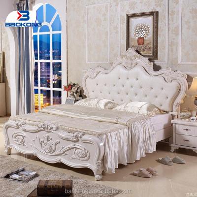 China Double Single Elegant American Style Latest Wooden Bed With Carved Headboard for sale