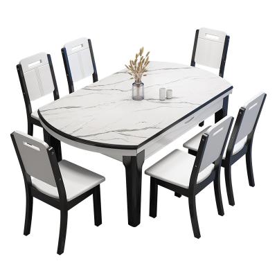 China Foldable Modern Contract Dining Room Furniture Wood Frame Stone Home Dining Table for sale