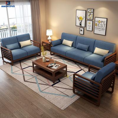 China Sectional Furniture 1+2+3 Sofa Set Dark Walnut Living Room for sale