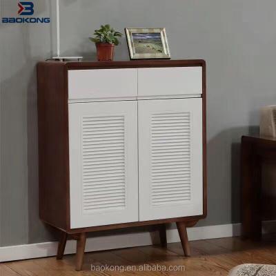 China Modern Solid Wood Two Door Double Color Wooden Shoe Storage Cabinet for sale